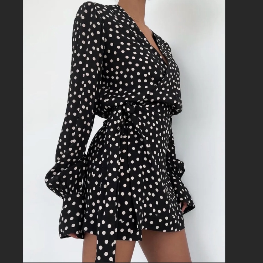 Rumored Rose Mini Dress Ditsy Dot Wrap Tie Dress NWT
